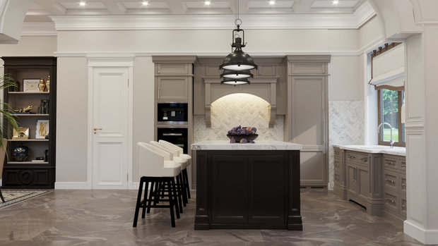 Фото из портфолио Дизайн кухни-гостиной в американской классике – фотографии дизайна интерьеров на INMYROOM