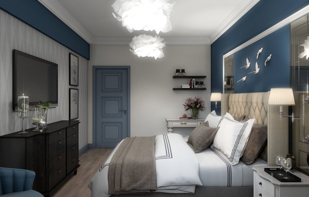 Фотография: Спальня в стиле Классический, Современный, Эклектика, Квартира, Проект недели, Москва, Сталинка, Марина Бочарова, 3 комнаты, 60-90 метров – фото на INMYROOM