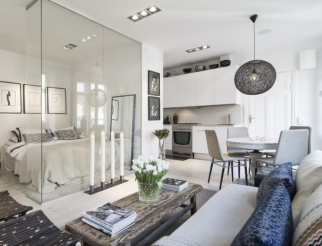 Фотография: Гостиная в стиле Скандинавский, Спальня, Малогабаритная квартира, Квартира, Дома и квартиры – фото на INMYROOM Фотография: Гостиная в стиле Скандинавский, Спальня, Малогабаритная квартира, Квартира, Дома и квартиры – фото на INMYROOM