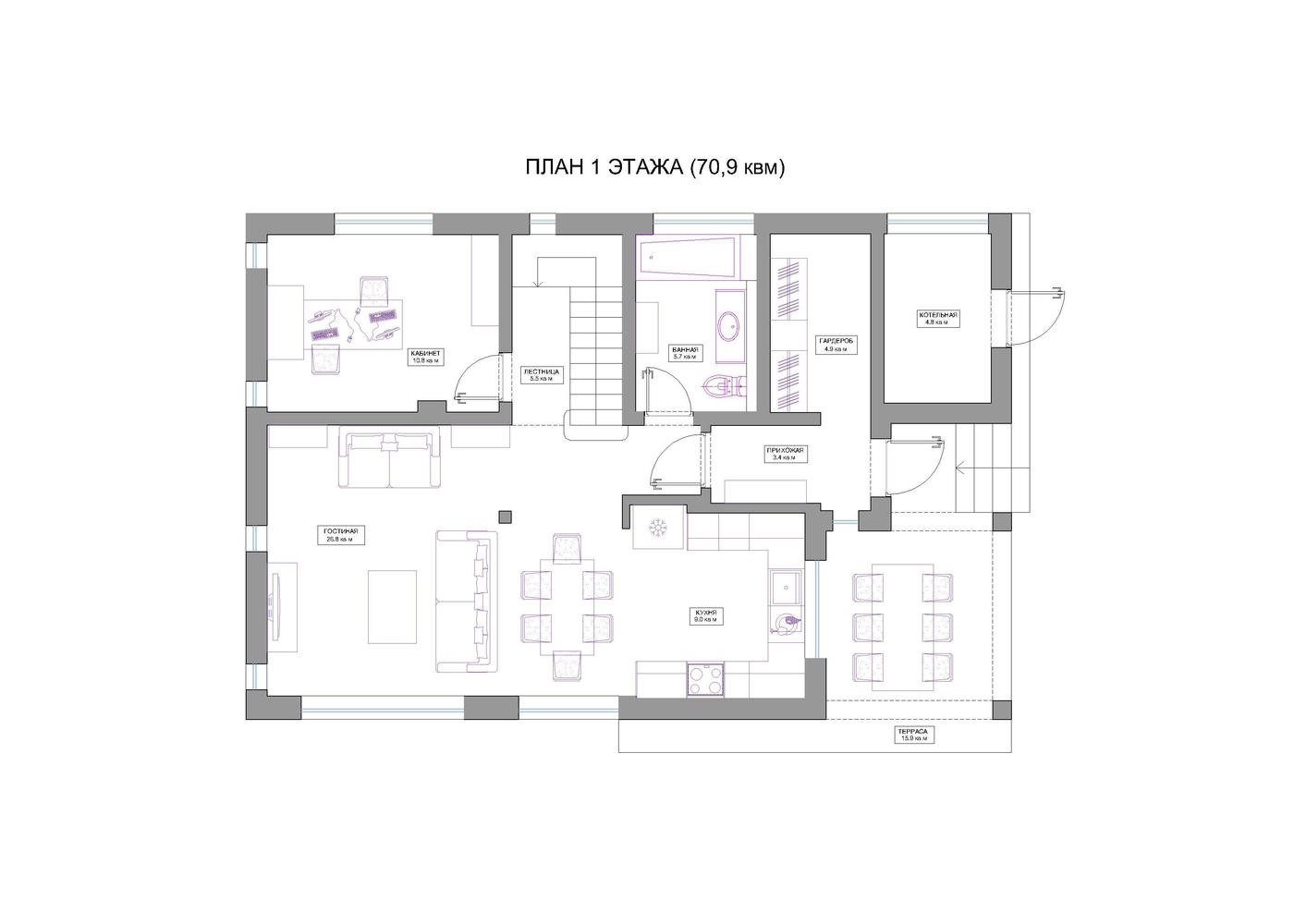 Фотография: Планировки в стиле , Дом, Россия, Artemide, Vitra, IKEA, Проект недели, Ideal Lux, Hansgrohe, Tikkurila, Quickstep, Bosсh, Boras Tapeter, Бурцево, Sharp, Parador, Stroeher, Анна Жемерева, П-образная кухня – фото на INMYROOM