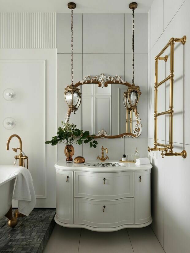 Фотография: Ванная в стиле Классический, Современный, Квартира, Проект дня, Москва, 2 комнаты, 60-90 метров, современный с элементами классики и роскоши, современный с элементами неоклассики, Ксения Луб – фото на INMYROOM