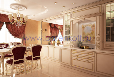 Дизайн проект кухни в классическом стиле на Юмашева от дизайн студии Батенькофф.