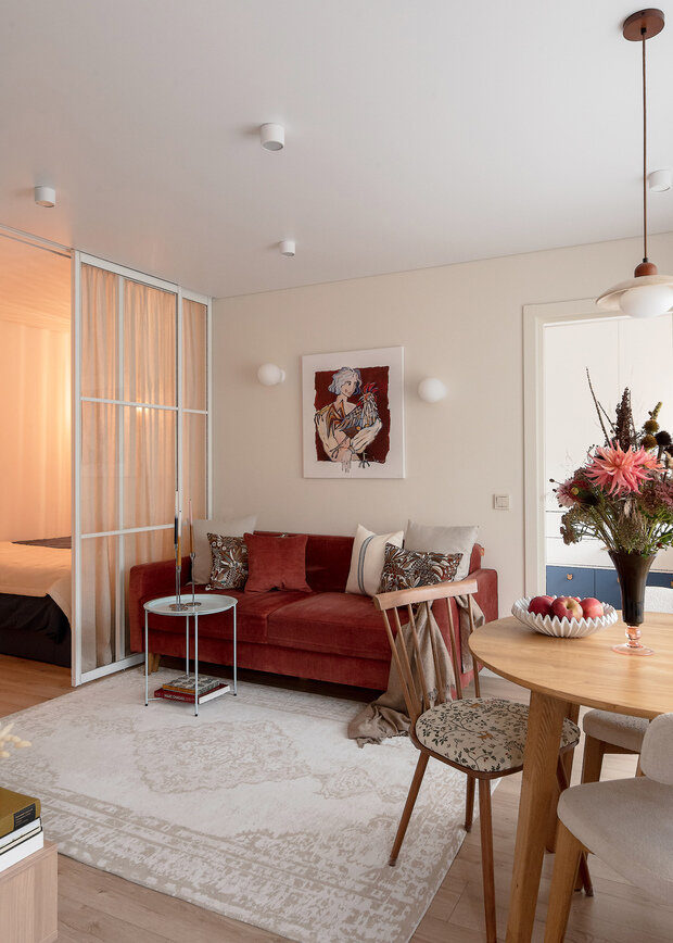 Фотография: Гостиная в стиле Современный, Малогабаритная квартира, Квартира, Проект дня, Беларусь, Минск, Хрущевка, 2 комнаты, 40-60 метров, Ирина Первушина – фото на INMYROOM