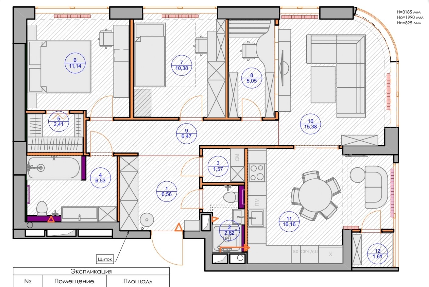 Фотография: Планировки в стиле , Современный, Квартира, Проект недели, Москва, 4 и больше, 60-90 метров, Надежда Требухина – фото на INMYROOM