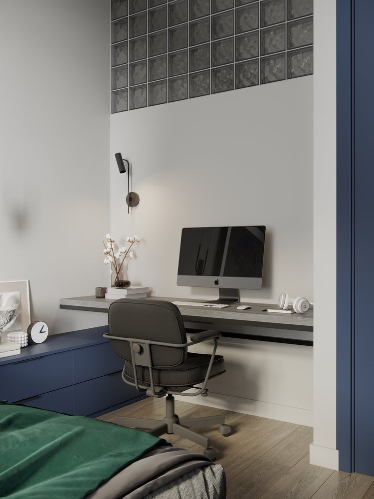 Чтобы в гардеробную попадал свет, часть стены выложили стеклоблоками. Чтобы в гардеробную попадал свет, часть стены выложили стеклоблоками.