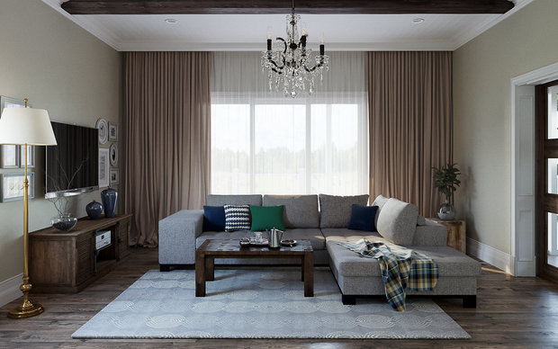 Фотография: Гостиная в стиле Прованс и Кантри, Дом, Проект недели, Дом и дача, Екатеринбург, Юлия Калеми, 4 и больше, Более 90 метров – фото на INMYROOM