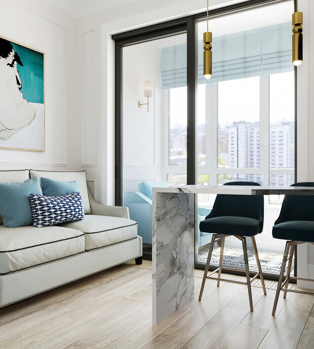 Фотография: Кухня и столовая в стиле Классический, Современный, Эклектика, Квартира, Проект недели, Голубой, 1 комната, до 40 метров, энциклопедия_интерьер, Вера Шеверденок – фото на INMYROOM