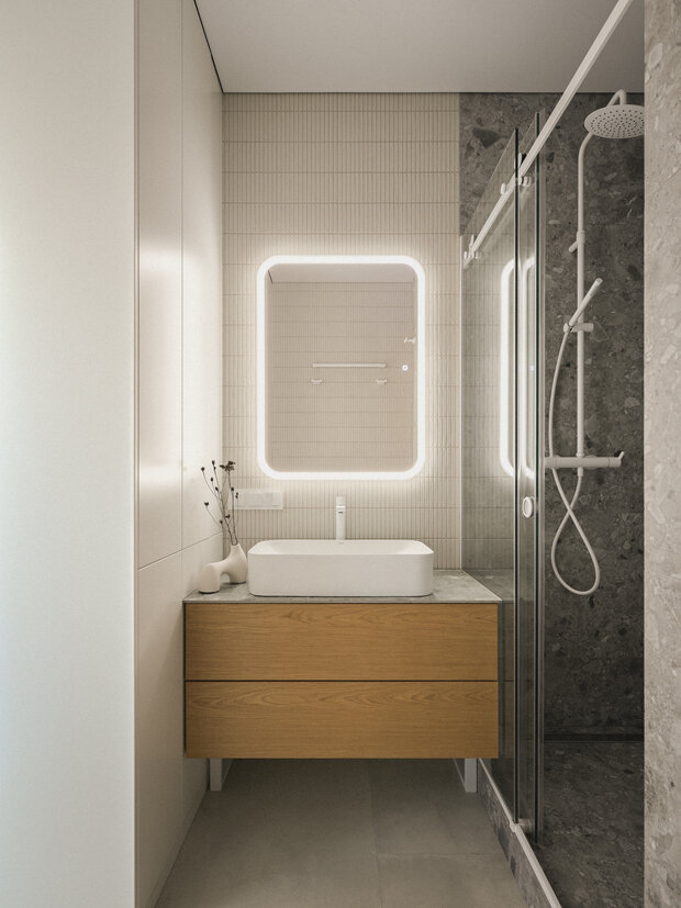 Фотография: Ванная в стиле Современный, Минимализм, Эко, Малогабаритная квартира, Квартира, Проект дня, Санкт-Петербург, 1 комната, до 40 метров, Анна Луцкевич, современный с элементами минимализма – фото на INMYROOM