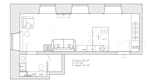 Фотография: Планировки в стиле , Малогабаритная квартира, Квартира, Студия, Проект дня, Москва, Кирпичный дом, до 40 метров, современный с элементами лофта, Варвара Головко – фото на INMYROOM
