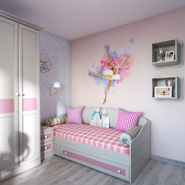Фото из портфолио Детская для девочки гимнастки. Романтический стиль, розово-голубая цветовая гамма. – фотографии дизайна интерьеров на INMYROOM