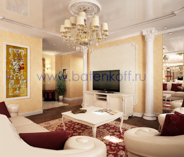 Фото из портфолио Дизайн проект гостиной в классическом стиле на Юмашева от дизайн студии Батенькофф. – фотографии дизайна интерьеров на InMyRoom.ru