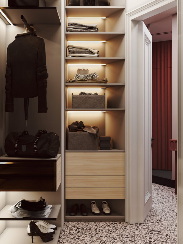 Фотография: Гардеробная в стиле Современный, Квартира, Проект недели, Москва, 3 комнаты, Более 90 метров, Olala Design, Ольга Семченко – фото на INMYROOM