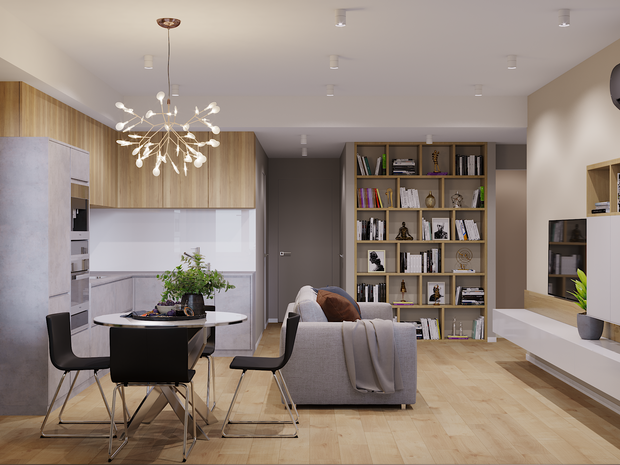 Визуализация интерьера кухни и столовой в современном стиле