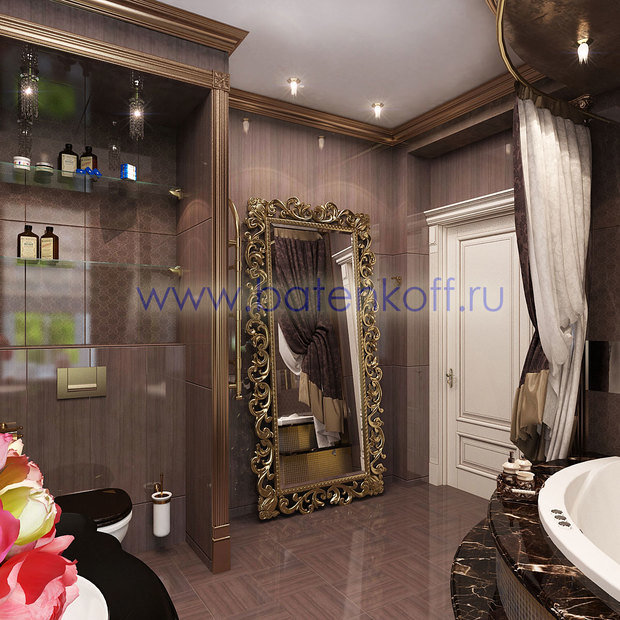 Фото из портфолио Дизайн проект ванной комнаты в классическом стиле от Батенькофф в таунхаусе. Поселок Палникс. – фотографии дизайна интерьеров на InMyRoom.ru
