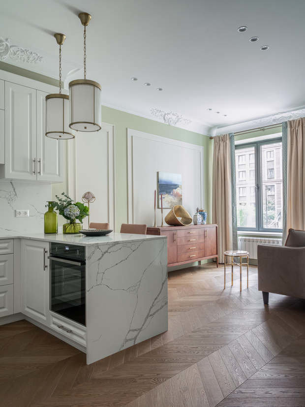 Фотография: Гостиная в стиле Классический, Современный, Квартира, Проект недели, Москва, 2 комнаты, 60-90 метров, Анна Коробко, D.A.interior design, Дмитрий Коробко – фото на INMYROOM