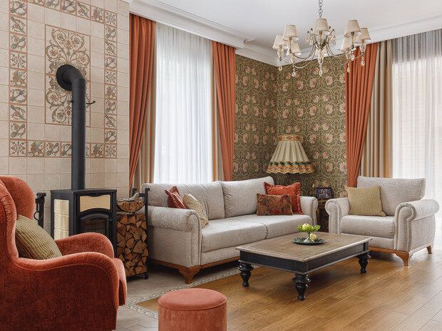 Фотография: Гостиная в стиле Классический, Восточный, Эклектика, Дом, Проект дня, Дом и дача, Татарстан, Кирпичный дом, 4 и больше, Более 90 метров, современный с элементами классики и роскоши, Зарина Гайворонская – фото на INMYROOM