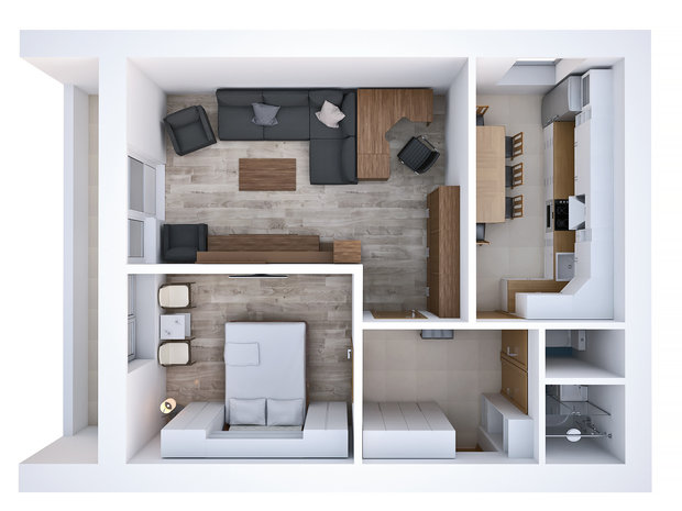 Фотография: Планировки в стиле , Квартира, Дома и квартиры, Перепланировка, II-68-03, Блочный дом, 2 комнаты, 40-60 метров – фото на INMYROOM