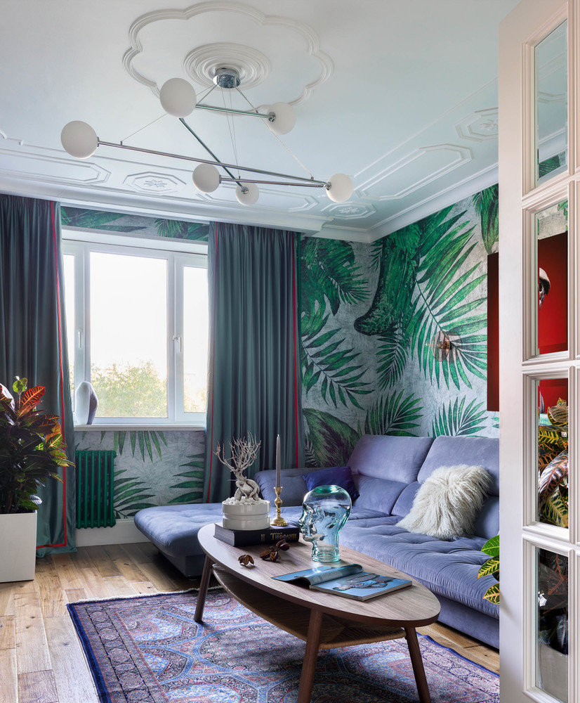 Фотография: Гостиная в стиле Эклектика, Проект недели, Москва, П-55, Панельный дом, 4 и больше, 60-90 метров, Олеся Бернштейн – фото на INMYROOM