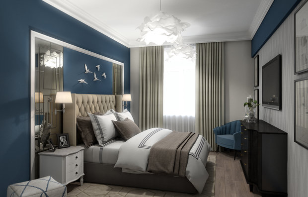 Фотография: Спальня в стиле Классический, Современный, Эклектика, Квартира, Проект недели, Москва, Сталинка, Марина Бочарова, 3 комнаты, 60-90 метров – фото на INMYROOM