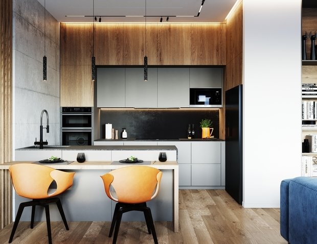 Фотография: Кухня и столовая в стиле Лофт, Современный, Квартира, Проект недели, Москва, 4 и больше, Более 90 метров, Студия 20:18 – фото на INMYROOM