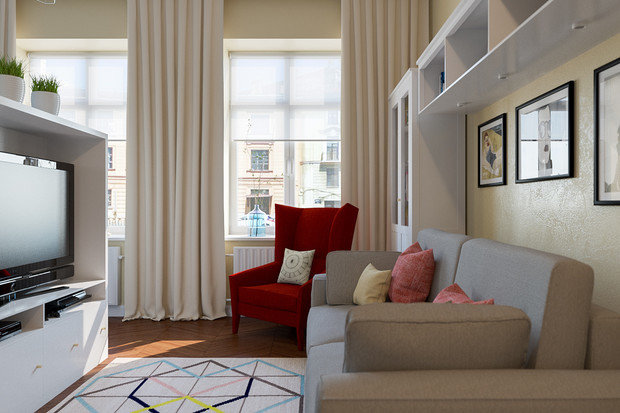 Фотография: Гостиная в стиле Прованс и Кантри, Скандинавский, Спальня, Классический, Современный, Эклектика, Квартира, Россия, Проект недели, Санкт-Петербург, ИКЕА, перепланировка однокомнатной квартиры, перепланировка однушки в санкт-петербурге, Олеся Малицкая, Сергей Малицкий, Студия Малицких, Paul X. Johnson, Design House Stockholm, Work, дизайн однушки, зонирование однушки – фото на INMYROOM