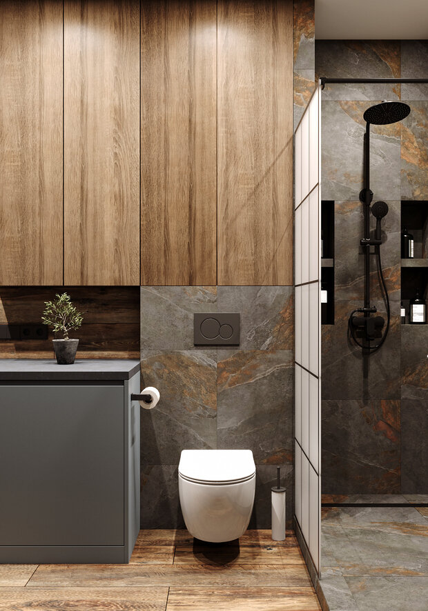 Фотография: Ванная в стиле Лофт, Скандинавский, Современный, Малогабаритная квартира, Квартира, Проект дня, Москва, 2 комнаты, 40-60 метров, Екатерина Быковская – фото на INMYROOM