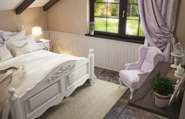 Фотография: Спальня в стиле Прованс и Кантри, Дом, Проект недели, Дом и дача, мансарда в загородном доме, Пермь, Юлия Чурина, необычный камин, декоративные балки – фото на INMYROOM