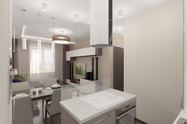 Фото из портфолио Гостиная-кухня-столовая – фотографии дизайна интерьеров на INMYROOM