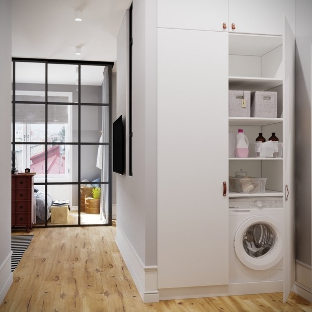 Фотография: Прихожая в стиле Скандинавский, Квартира, Проект недели, Санкт-Петербург, 1 комната, 40-60 метров, Монолитно-кирпичный, Студия 20:18 – фото на INMYROOM