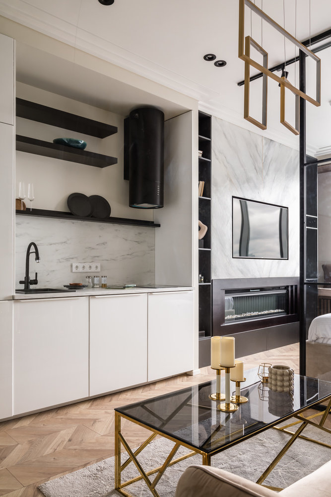 Фотография: Кухня и столовая в стиле Современный, Квартира, Проект недели, Москва, до 40 метров, Marmur, Лилия Чеботарева – фото на INMYROOM