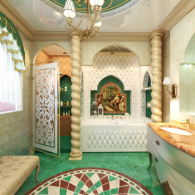 Фото из портфолио Восточные мотивы в интерьере ванной комнаты - 3D визуализация – фотографии дизайна интерьеров на INMYROOM