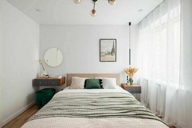 Фотография: Спальня в стиле Современный, Минимализм, Проект дня, Блочный дом, 3 комнаты, 40-60 метров, Москав, II 29-3 – фото на INMYROOM