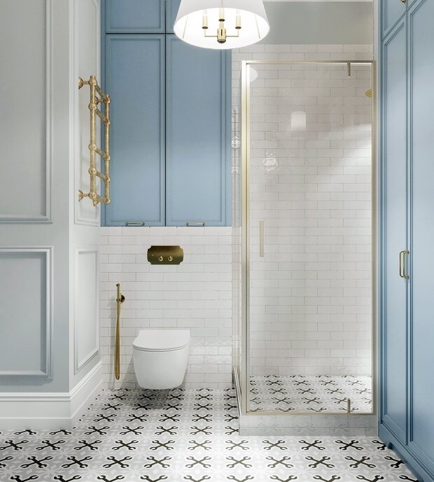 Фотография: Ванная в стиле Классический, Современный, Эклектика, Квартира, Проект недели, Голубой, 1 комната, до 40 метров, энциклопедия_интерьер, Вера Шеверденок – фото на INMYROOM