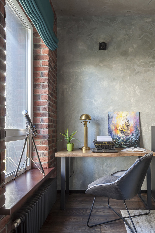 Фотография: Кабинет в стиле Лофт, Квартира, Проект недели, Москва, Ирина Большакова, 2 комнаты, 60-90 метров, Монолитно-кирпичный – фото на INMYROOM