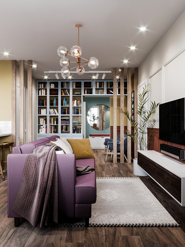 Фотография: Гостиная в стиле Современный, Эклектика, Квартира, Проект недели, Санкт-Петербург, 3 комнаты, Более 90 метров, VizDiz, Илона Ореховская – фото на INMYROOM