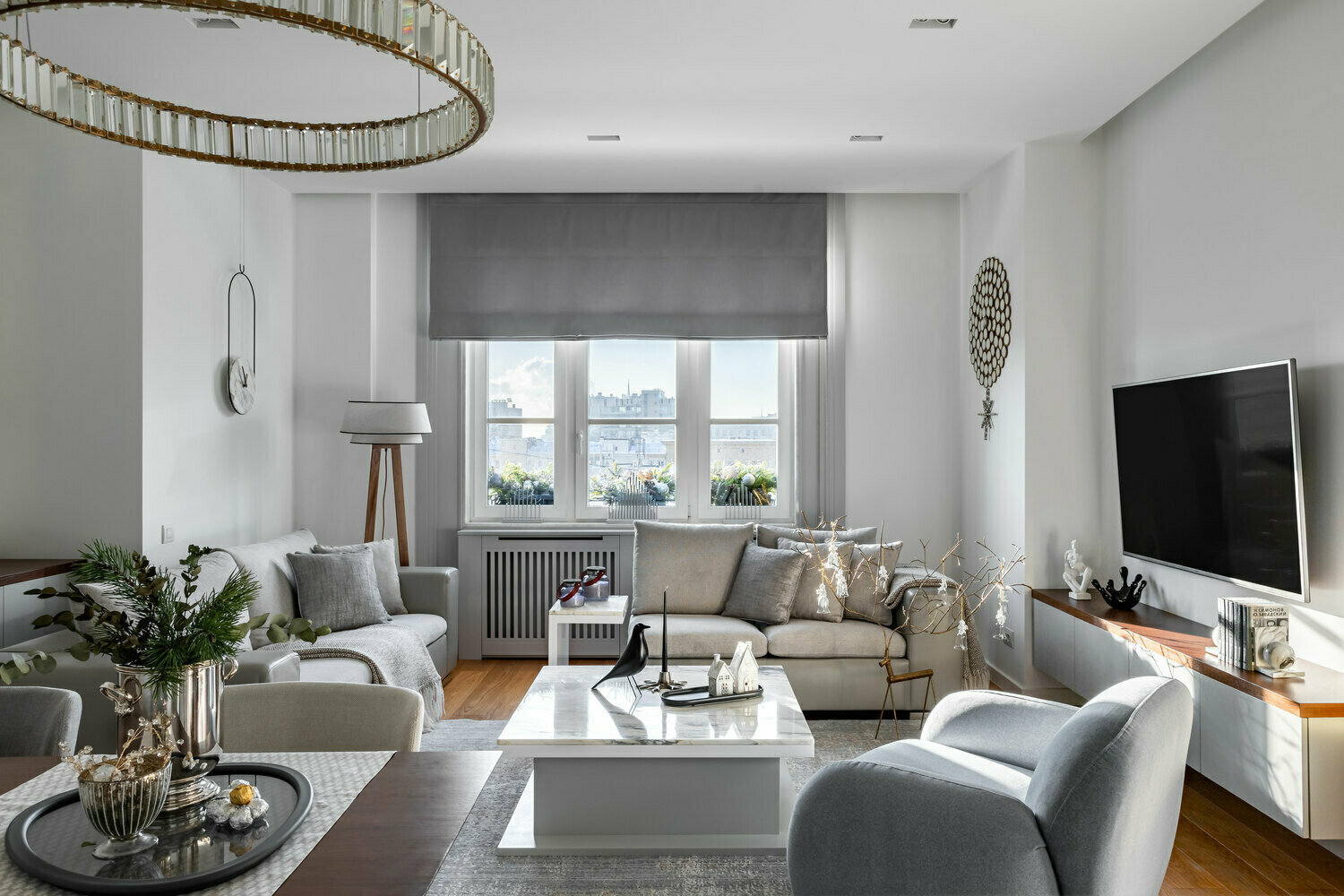 Фотография: Гостиная в стиле Современный, Декор и DIY, Проект дня, Москва, Татьяна Иванова, 3 комнаты, 60-90 метров, Рождество, комфортный интерьер, декор новогодний – фото на INMYROOM