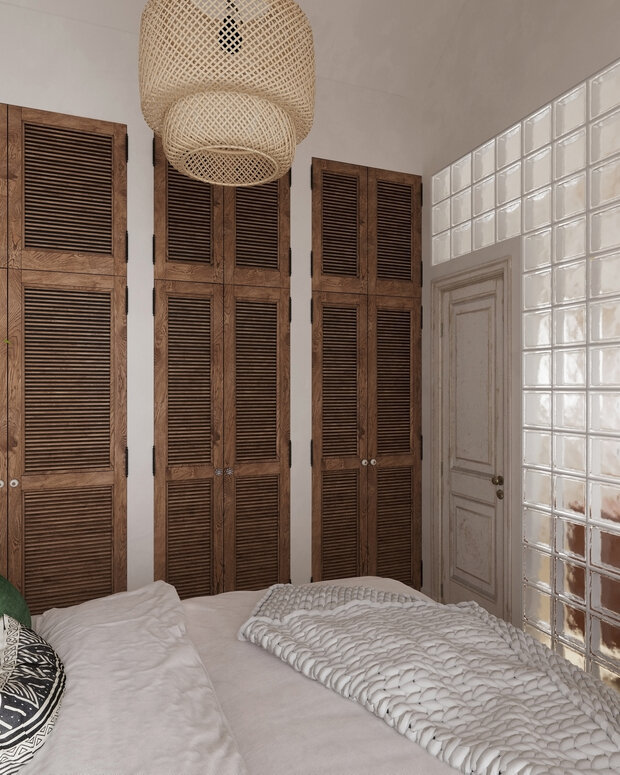 Фотография: Спальня в стиле Эклектика, Эко, Скандинавский, Современный, Дом, Проект недели, Дача, Дом и дача, Московская область, 2 комнаты, 40-60 метров, Анастасия Струве – фото на INMYROOM