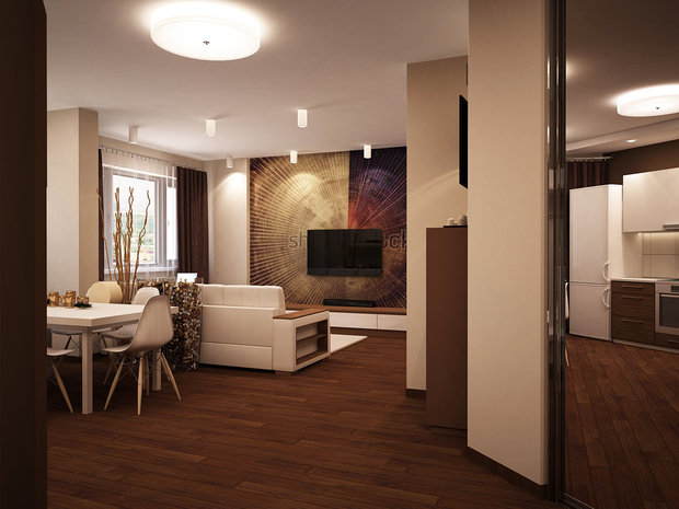 Фото из портфолио Гостиная с рабочей зоной 3-к квартира по ул.Шамшурина – фотографии дизайна интерьеров на INMYROOM