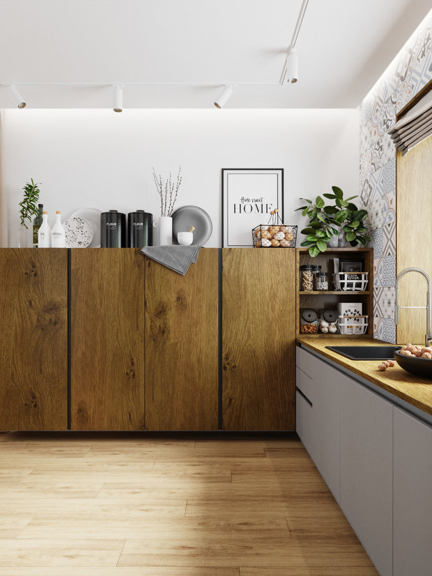 Часть вещей можно спрятать внутри стеллажей, а самые красивые предметы поставить наверх для декора.