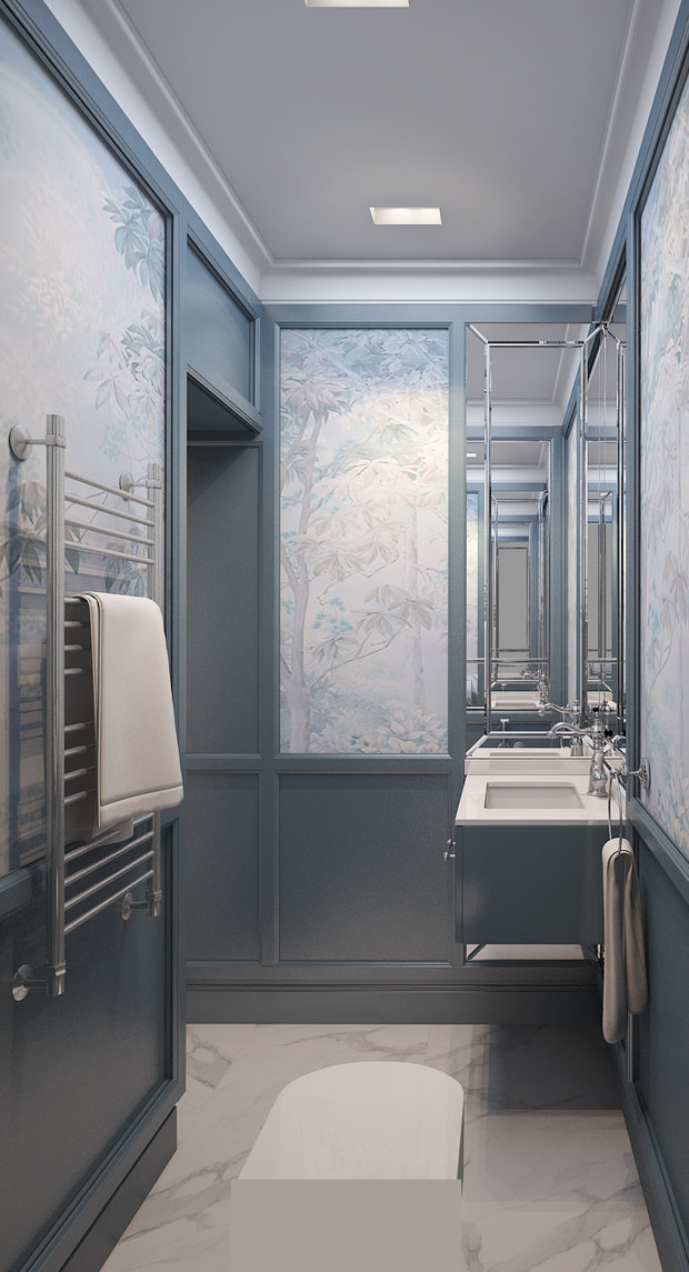 Визуализация интерьера ванной комнаты в классическом стиле с восточными элементами