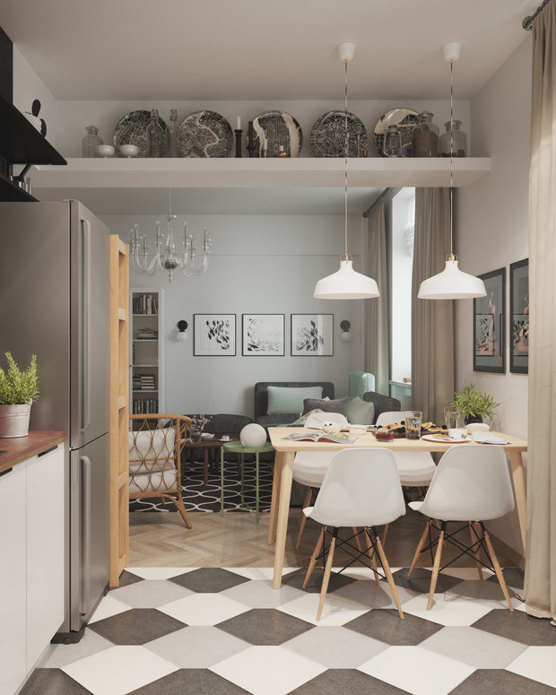 Фотография: Кухня и столовая в стиле Скандинавский, Современный, Квартира, Проект недели, Москва, Юлия Чернова, Сталинка, 3 комнаты, 60-90 метров, Алина Ануфриева – фото на INMYROOM