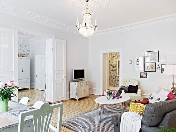 Фотография: Гостиная в стиле Скандинавский, Квартира, Швеция, Цвет в интерьере, Дома и квартиры, Белый – фото на INMYROOM