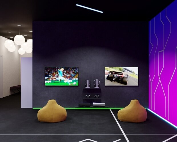 Визуализация интерьера гостиной в стиле хай-тек