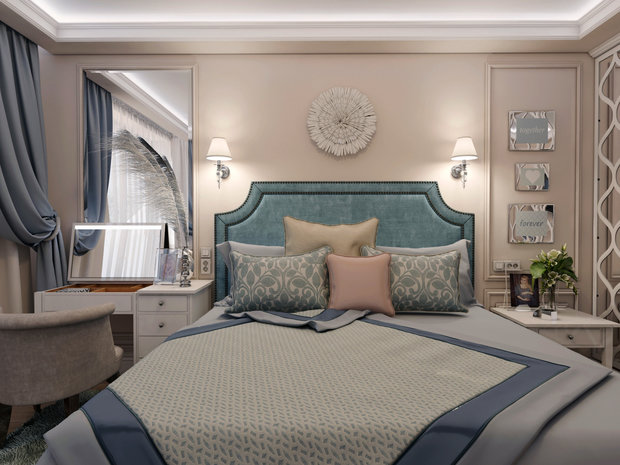 Фотография: Спальня в стиле Классический, Современный, Квартира, Проект недели, Красногорск, Московская область, Яна Волкова, Юрий Волков, Студия Волковых, новостройка, Монолитный дом, 3 комнаты, Более 90 метров – фото на INMYROOM