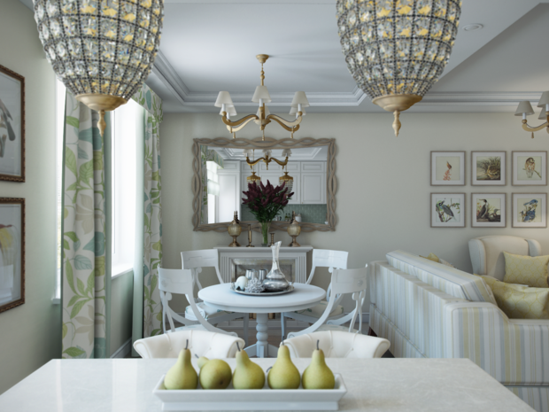 Фотография: Гостиная в стиле Прованс и Кантри, Классический, Квартира, Проект недели, Московская область, новостройка, Александра Никулина, Монолитный дом, 3 комнаты, 60-90 метров – фото на INMYROOM