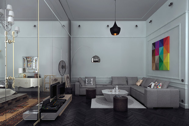 Фотография: Гостиная в стиле Эклектика, Квартира, Дома и квартиры, Проект недели – фото на INMYROOM