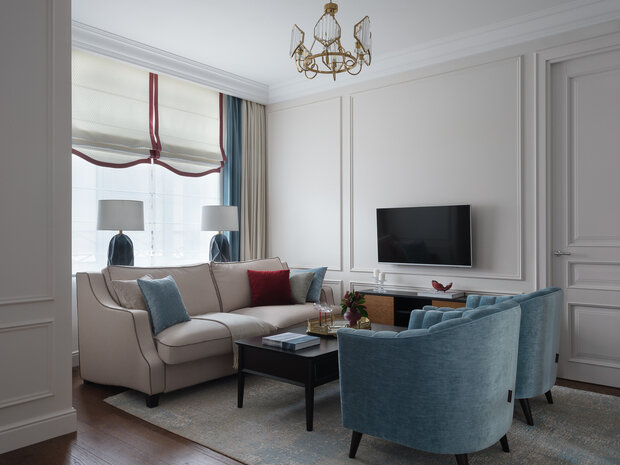 Фотография: Гостиная в стиле Классический, Современный, Квартира, Проект дня, Москва, 2 комнаты, 60-90 метров, Amalgama Interior, Марина Ярмаркина – фото на INMYROOM