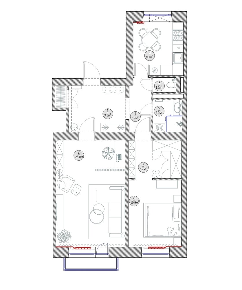 Фотография: Планировки в стиле , Современный, Квартира, Проект недели, Москва, Сталинка, 2 комнаты, 60-90 метров, Евгения Костенко, Руслан Типаев, Tipaev Kostenko – фото на INMYROOM