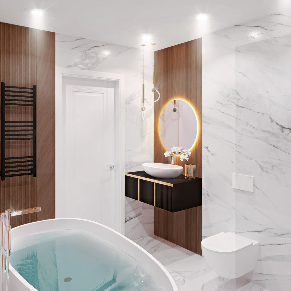 Фотография: Ванная в стиле Современный, Классический, Квартира, Проект недели, Москва, 3 комнаты, 60-90 метров, Александра Гартке – фото на INMYROOM Фотография: Ванная в стиле Современный, Классический, Квартира, Проект недели, Москва, 3 комнаты, 60-90 метров, Александра Гартке – фото на INMYROOM