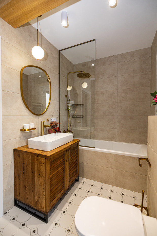 Фотография: Ванная в стиле Современный, Эко, Бохо, Квартира, Проект дня, Сочи, Блочный дом, 3 комнаты, 60-90 метров, Красная Поляна, современный с элементами минимализма и скандинавского стиля, Анна Терентьева – фото на INMYROOM